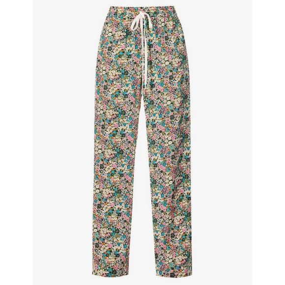 See by Chloe Floral-Print Wide-Leg Mid-Rise Silk-Crepe Trousers, 36/Small - Picture 2 of 10